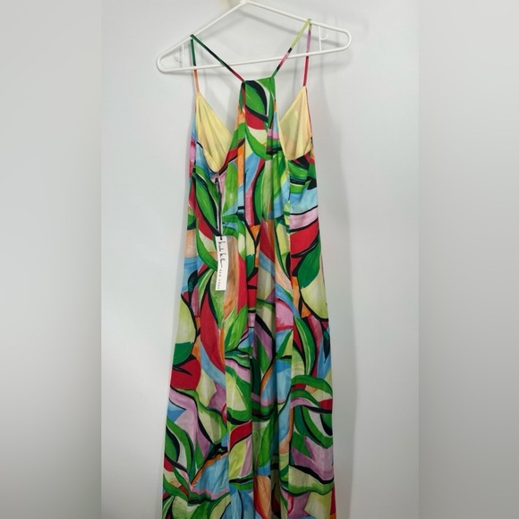 Nicole Miller Satin Floral Racer Back Maxi Dress Sz Small Built In Bra - Picture 4 of 4